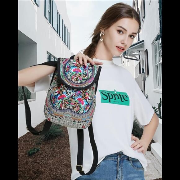 Vintage Embroidered Women Backpack Ethnic Travel Handbag Shoulder Bag - Picture 3 of 7